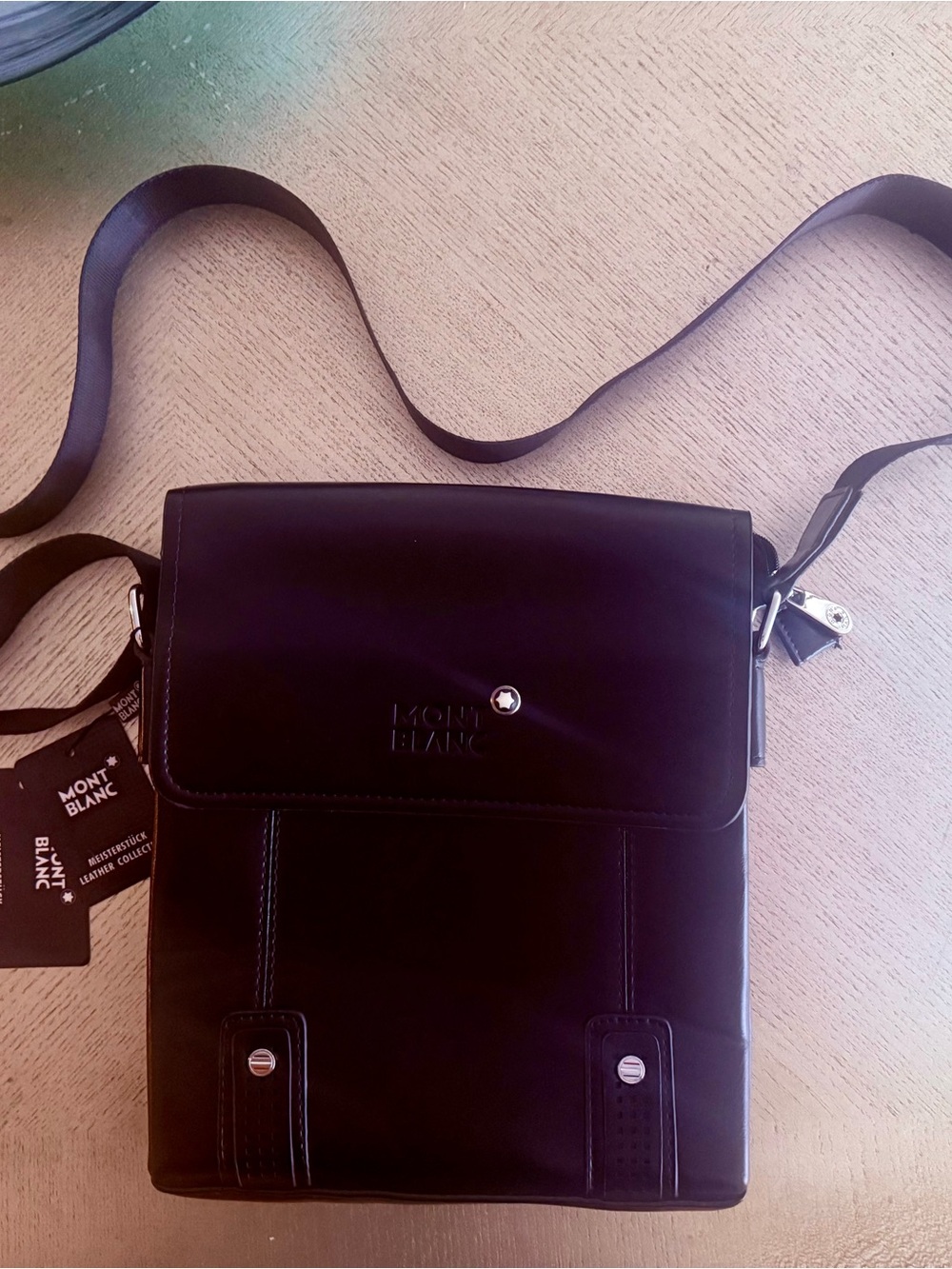 Vintage Montblanc Black Leather Crossbody Messenger Bag
